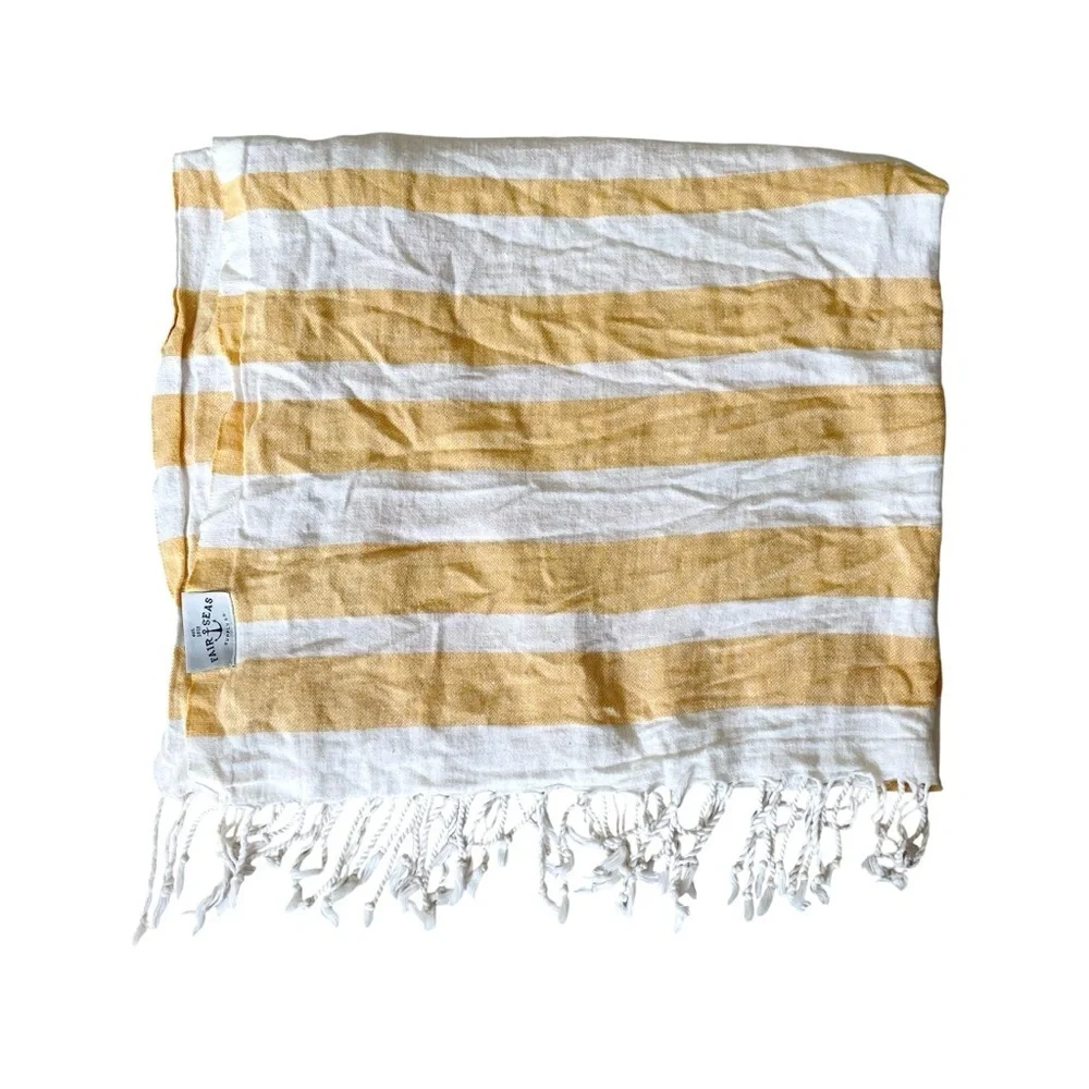 FAIR SEAS SUPPLY CO. Cotton Turkish Towel Scarf Yellow White Stripes